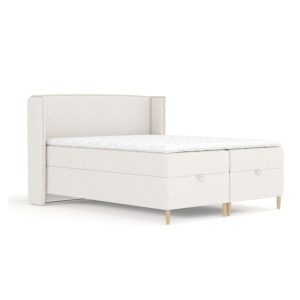 Pat boxspring crem cu spațiu de depozitare 200x200 cm Monpelli – Maison de Rêve