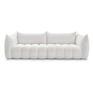 Canapea albă cu tapițerie din țesătură bouclé 286 cm Azra – Bobochic Paris