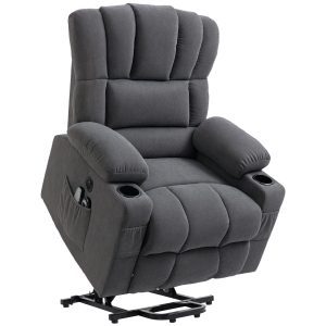 HOMCOM Fotoliu electric cu sistem de ridicare Power Lift, funcție de masaj și încă lzire, conectori USB, suporturi pentru pahare, Gri închis | Aosom Romania