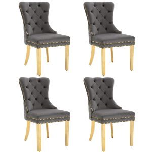 Set de 4 scaune de sufragerie tapițate în catifea, Gri | Aosom Romania