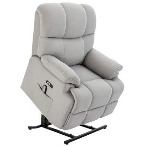 HOMCOM Scaun cu Ajutor pentru Ridicare, Scaun de Masaj, Fotoliu Relaxant cu Port USB, Scaun TV cu Telecomandă, Buzunar Lateral, Scaun TV Inclinabil în Aspect de Catifea, Gri | Aosom Romania