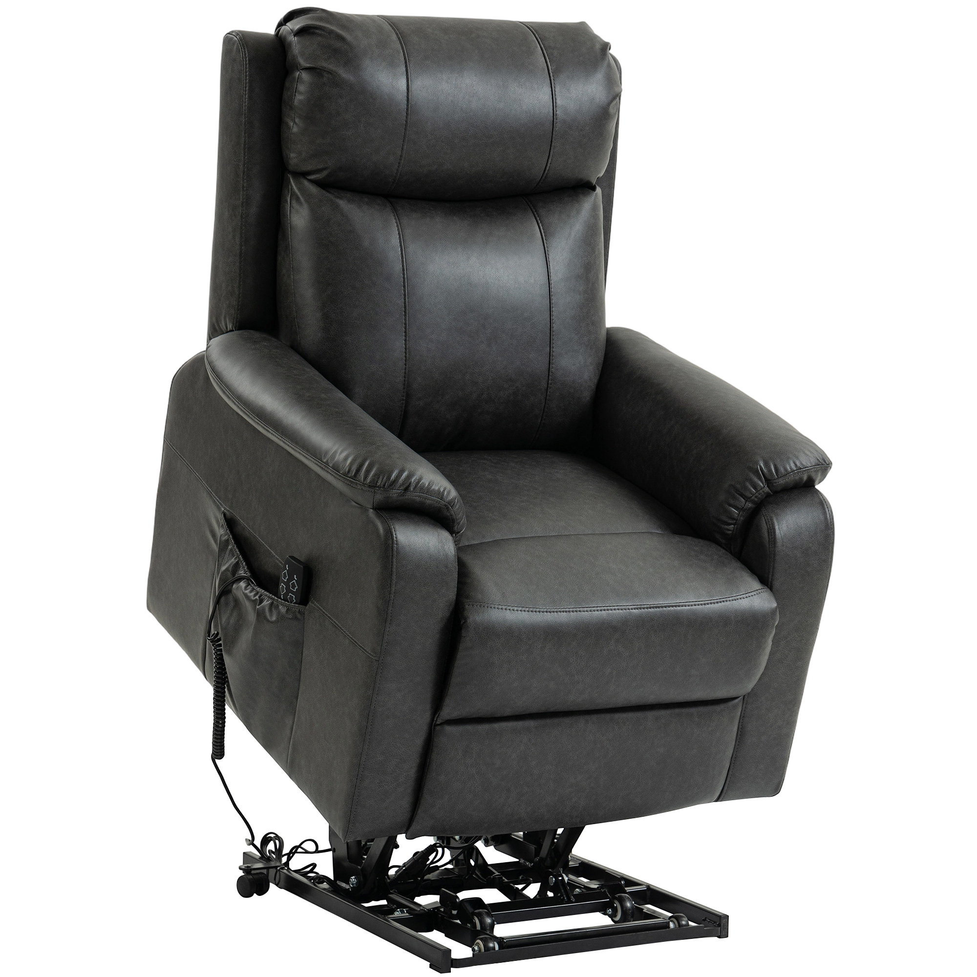 HOMCOM Fotoliu cu ridicare și relaxare pentru seniori, fotoliu electric cu lift din piele ecologică cu dublu motor, perne cu arc, Negru | Aosom Romania HOMCOM Fotoliu cu ridicare și relaxare pentru seniori, fotoliu electric cu lift din piele ecologică cu dublu motor, perne cu arc, Negru | Aosom Romania
