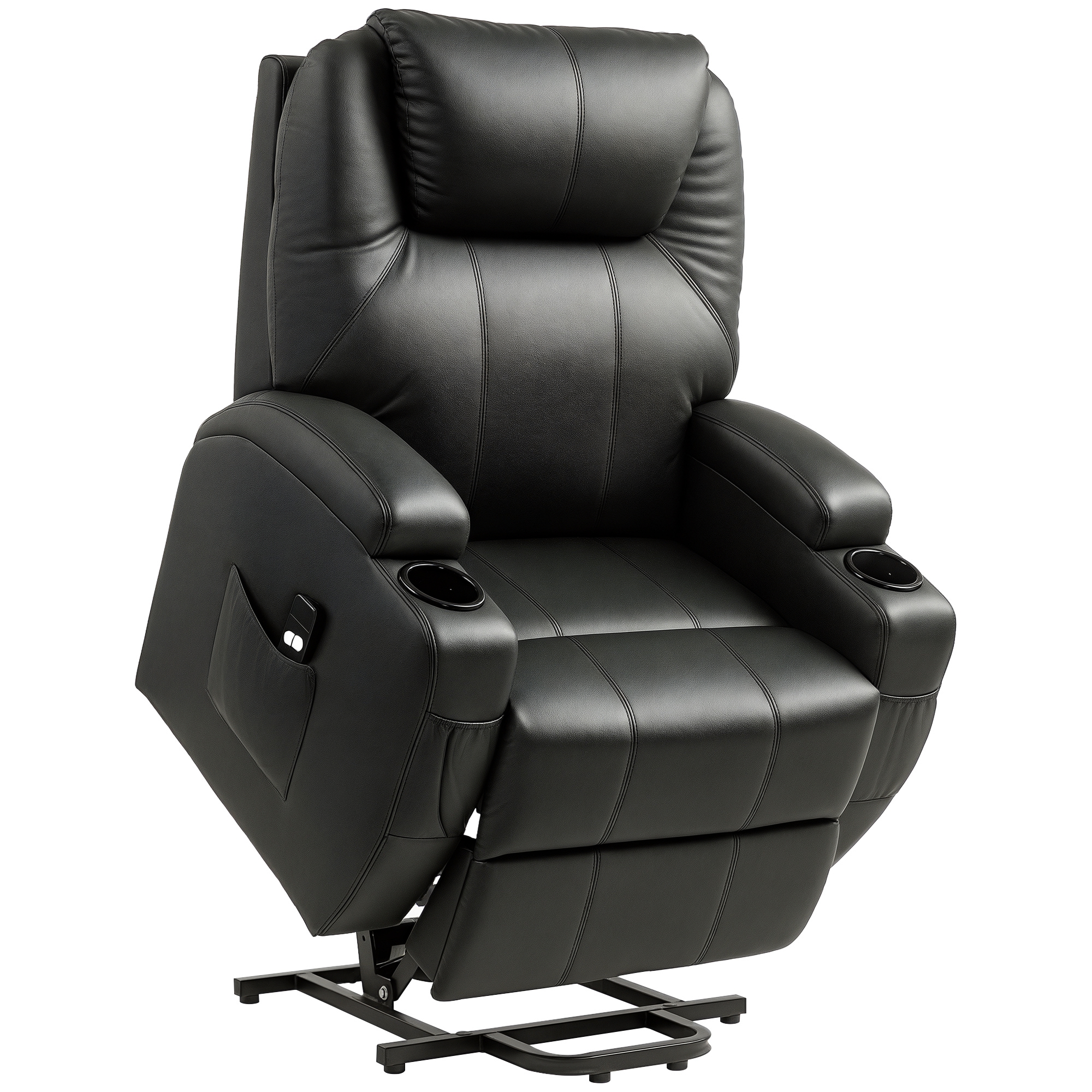 HOMCOM Fotoliu TV cu Funcție de Ridicare Electrică și Relaxare cu Liegefunktion, Fotoliu TV cu Suport pentru Pahare, Buzzunare Laterale și Telecomandă, Piele Artificială, Negru | Aosom Romania HOMCOM Fotoliu TV cu Funcție de Ridicare Electrică și Relaxare cu Liegefunktion, Fotoliu TV cu Suport pentru Pahare, Buzzunare Laterale și Telecomandă, Piele Artificială, Negru | Aosom Romania