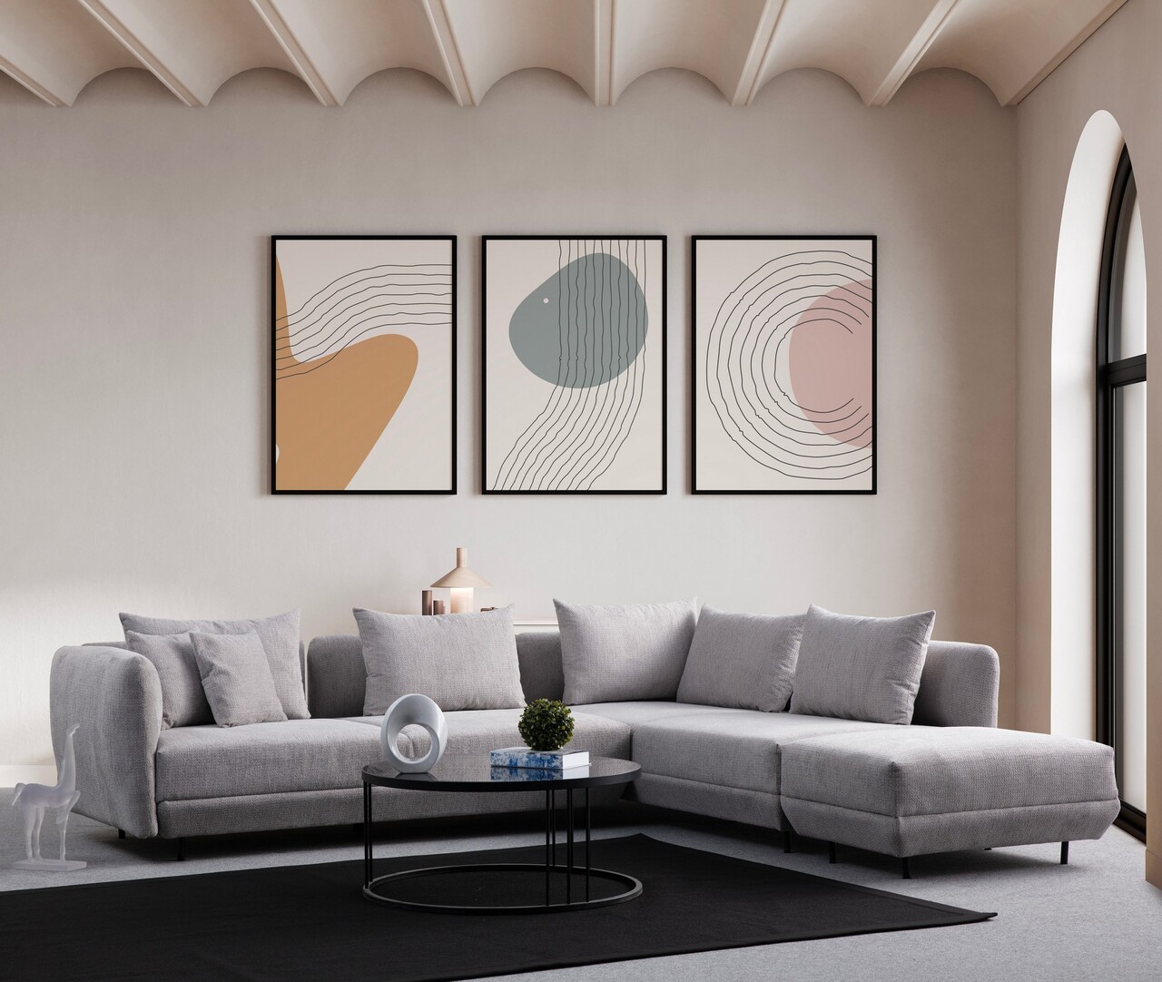 Coltar, Atelier del Sofa, 560ARE1249, Lemn de fag / PAL, Gri deschis Coltar, Atelier del Sofa, 560ARE1249, Lemn de fag / PAL, Gri deschis