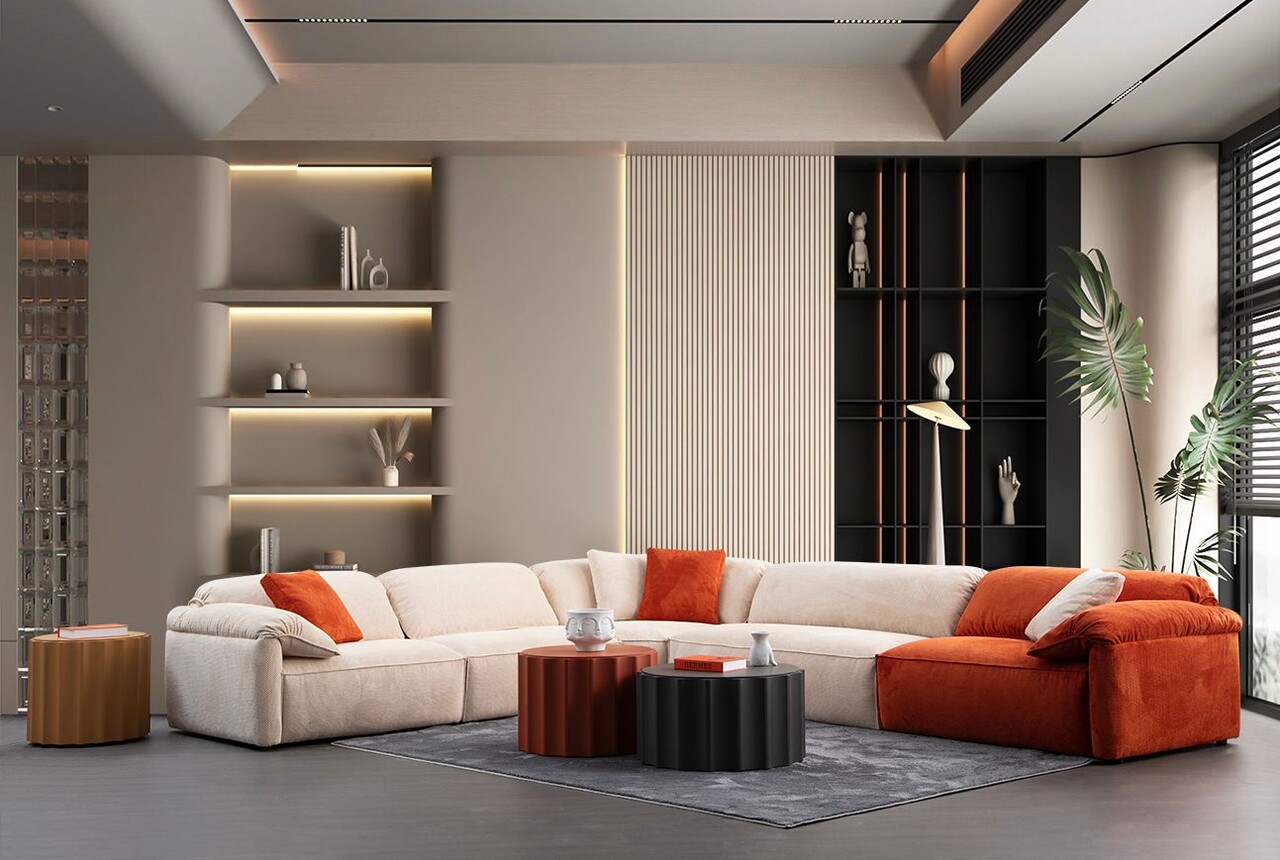 Coltar, Atelier del Sofa, 560ARE5265, Cadru: LEMN/PAL, Cremă / Portocală Coltar, Atelier del Sofa, 560ARE5265, Cadru: LEMN/PAL, Cremă / Portocală