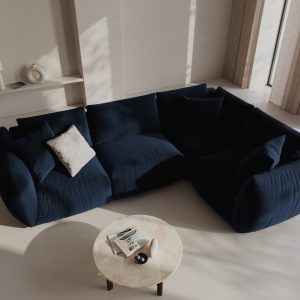 Coltar dreapta 4 locuri, Chris-184, Micadoni Home, 295x210x80 cm, catifea, albastru regal