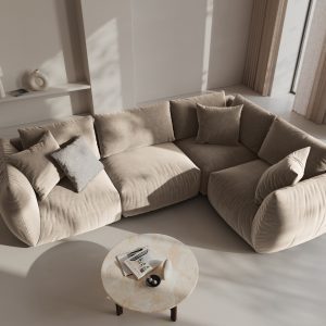 Coltar dreapta 4 locuri, Chris-184, Micadoni Home, 295x210x80 cm, catifea, ecru