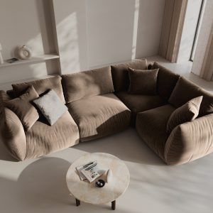 Coltar dreapta 4 locuri, Chris-184, Micadoni Home, 295x210x80 cm, catifea, maro deschis