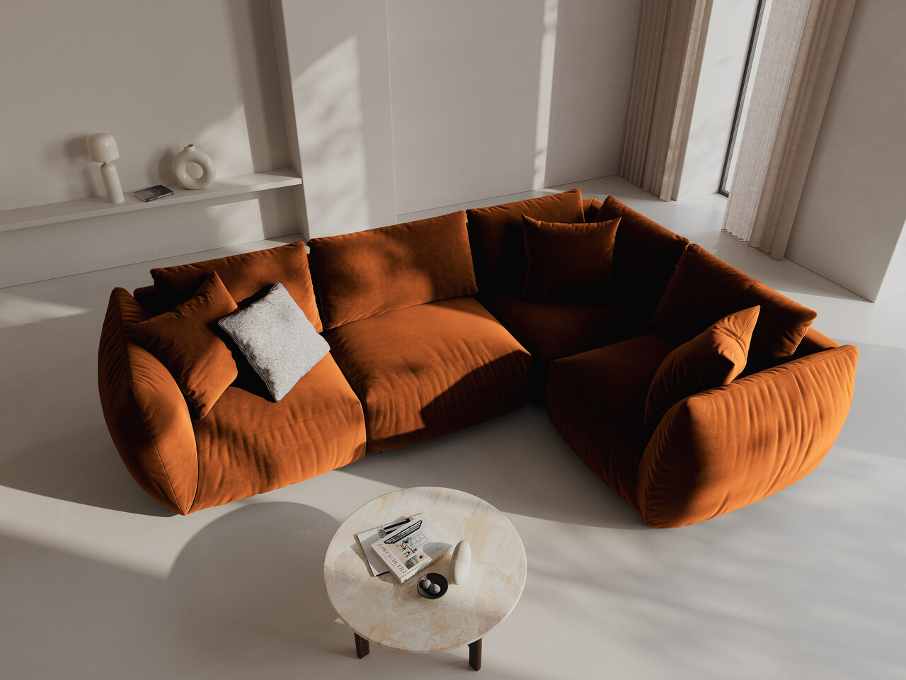 Coltar dreapta 4 locuri, Chris-184, Micadoni Home, 295x210x80 cm, catifea, teracota Coltar dreapta 4 locuri, Chris-184, Micadoni Home, 295x210x80 cm, catifea, teracota