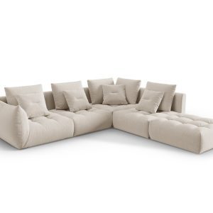 Coltar modular dreapta 4 locuri, Bloom-184, Micadoni Home, 316x310x95 cm, catifea, ecru