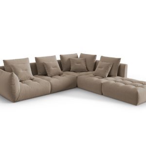 Coltar modular dreapta 4 locuri, Bloom-184, Micadoni Home, 316x310x95 cm, catifea, maro deschis
