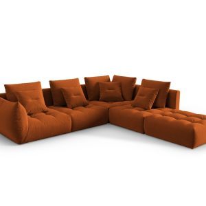 Coltar modular dreapta 4 locuri, Bloom-184, Micadoni Home, 316x310x95 cm, catifea, teracota