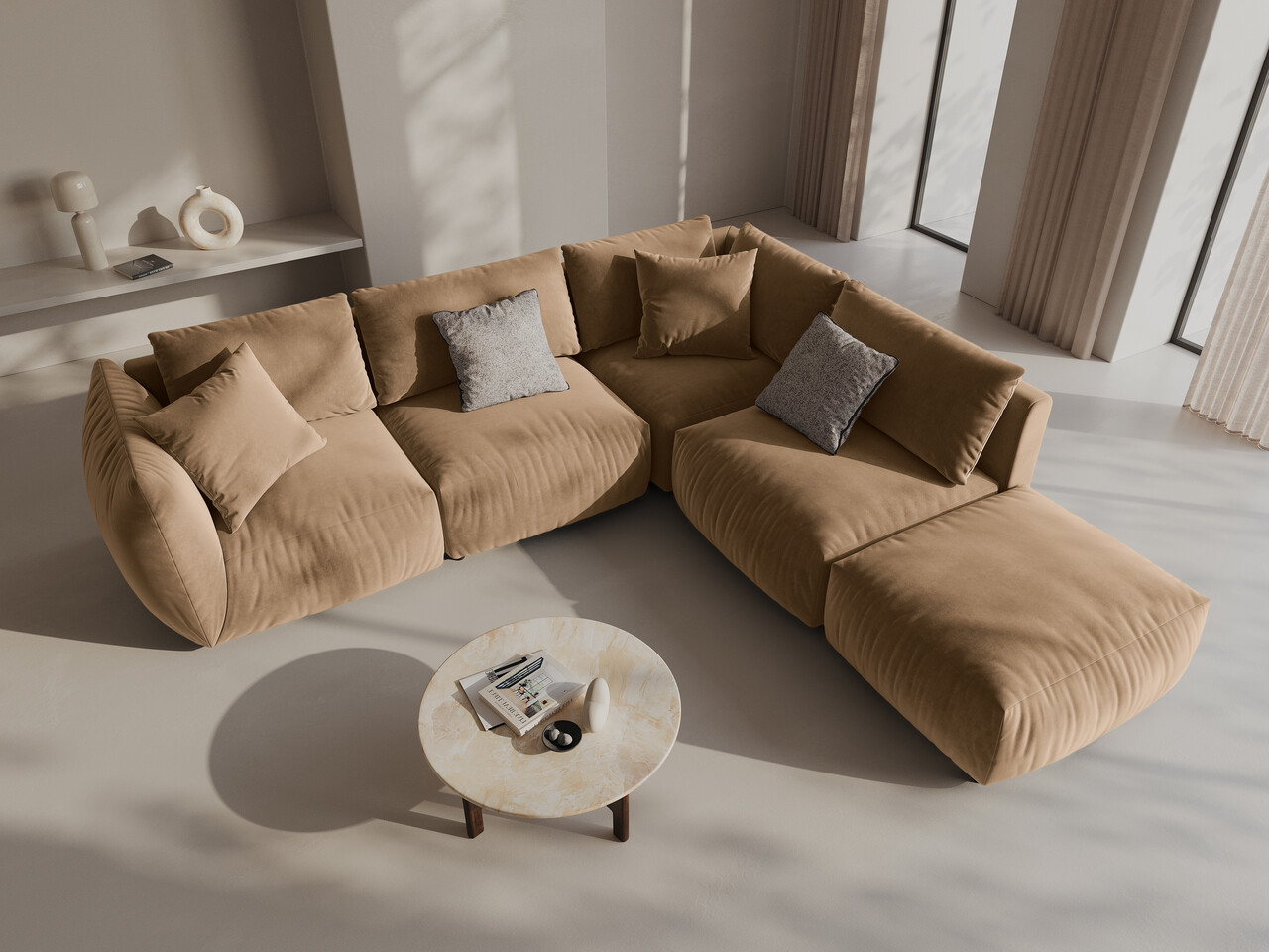 Coltar modular dreapta 4 locuri, Chris-184, Micadoni Home, 295x290x80 cm, catifea, bej sand Coltar modular dreapta 4 locuri, Chris-184, Micadoni Home, 295x290x80 cm, catifea, bej sand