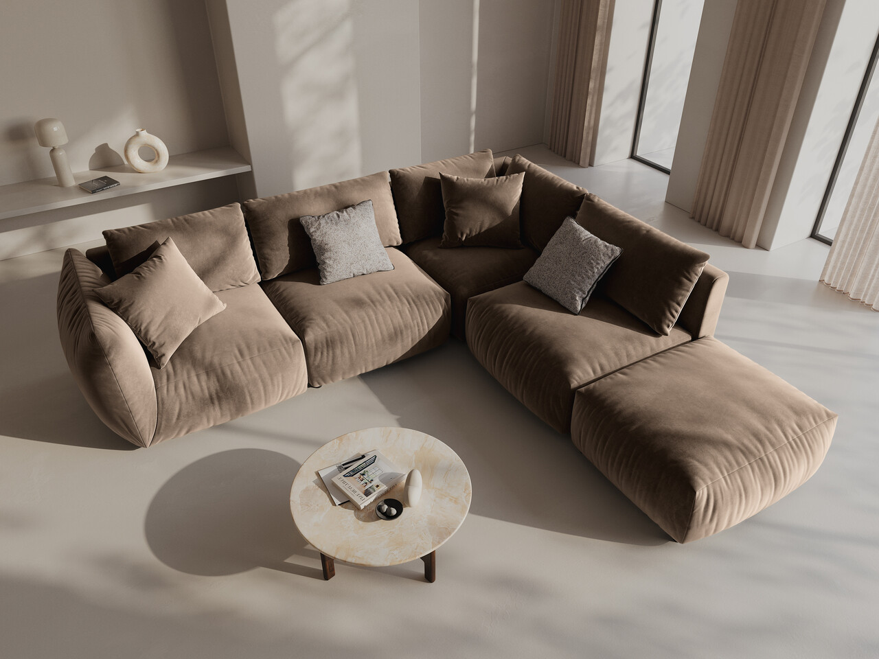 Coltar modular dreapta 4 locuri, Chris-184, Micadoni Home, 295x290x80 cm, catifea, maro deschis Coltar modular dreapta 4 locuri, Chris-184, Micadoni Home, 295x290x80 cm, catifea, maro deschis