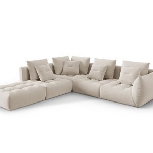 Coltar modular stanga 4 locuri, Bloom-184, Micadoni Home, 316x310x95 cm, catifea, ecru