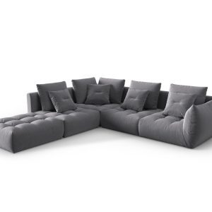 Coltar modular stanga 4 locuri, Bloom-184, Micadoni Home, 316x310x95 cm, catifea, gri inchis