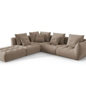 Coltar modular stanga 4 locuri, Bloom-184, Micadoni Home, 316x310x95 cm, catifea, maro deschis
