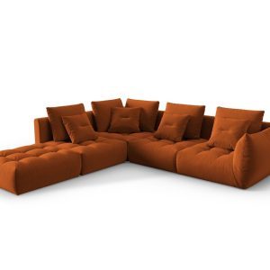 Coltar modular stanga 4 locuri, Bloom-184, Micadoni Home, 316x310x95 cm, catifea, teracota