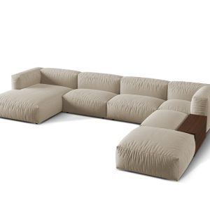 Coltar panoramic dreapta 5 locuri design modular, Martina-169, Micadoni Home, 406x280x75 cm, tesatura structurata catifelata, bej deschis Coltar panoramic dreapta 5 locuri design modular, Martina-169, Micadoni Home, 406x280x75 cm, tesatura structurata catifelata, bej deschis