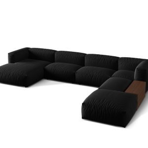 Coltar panoramic dreapta 5 locuri design modular, Martina-169, Micadoni Home, 406x280x75 cm, tesatura structurata catifelata, negru Coltar panoramic dreapta 5 locuri design modular, Martina-169, Micadoni Home, 406x280x75 cm, tesatura structurata catifelata, negru