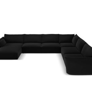 Coltar panoramic dreapta 8 locuri, Kaelle, Micadoni Home, BL, 384x284x85 cm, catifea, negru Coltar panoramic dreapta 8 locuri, Kaelle, Micadoni Home, BL, 384x284x85 cm, catifea, negru