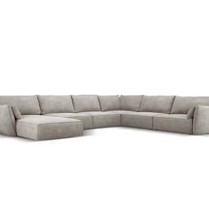 Coltar panoramic dreapta 8 locuri, Kaelle, Micadoni Home, BL, 384x284x85 cm, poliester chenille, gri deschis