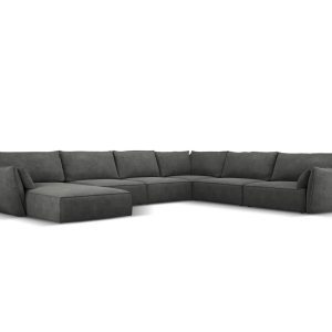 Coltar panoramic dreapta 8 locuri, Kaelle, Micadoni Home, BL, 384x284x85 cm, poliester chenille, gri inchis