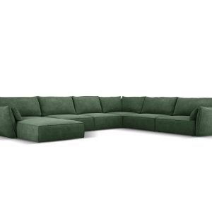 Coltar panoramic dreapta 8 locuri, Kaelle, Micadoni Home, BL, 384x284x85 cm, poliester chenille, verde bottle
