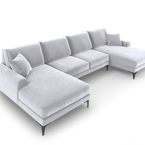 Coltar panoramic, Madara, Mazzini Sofas, 6 locuri, 334x182x90 cm, catifea, argintiu