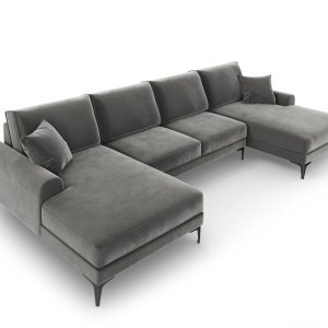 Coltar panoramic, Madara, Mazzini Sofas, 6 locuri, 334x182x90 cm, catifea, gri deschis