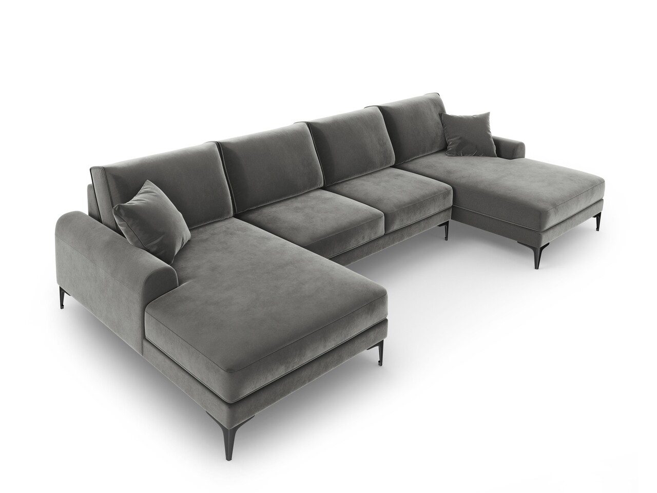 Coltar panoramic, Madara, Mazzini Sofas, 6 locuri, 334x182x90 cm, catifea, gri deschis Coltar panoramic, Madara, Mazzini Sofas, 6 locuri, 334x182x90 cm, catifea, gri deschis