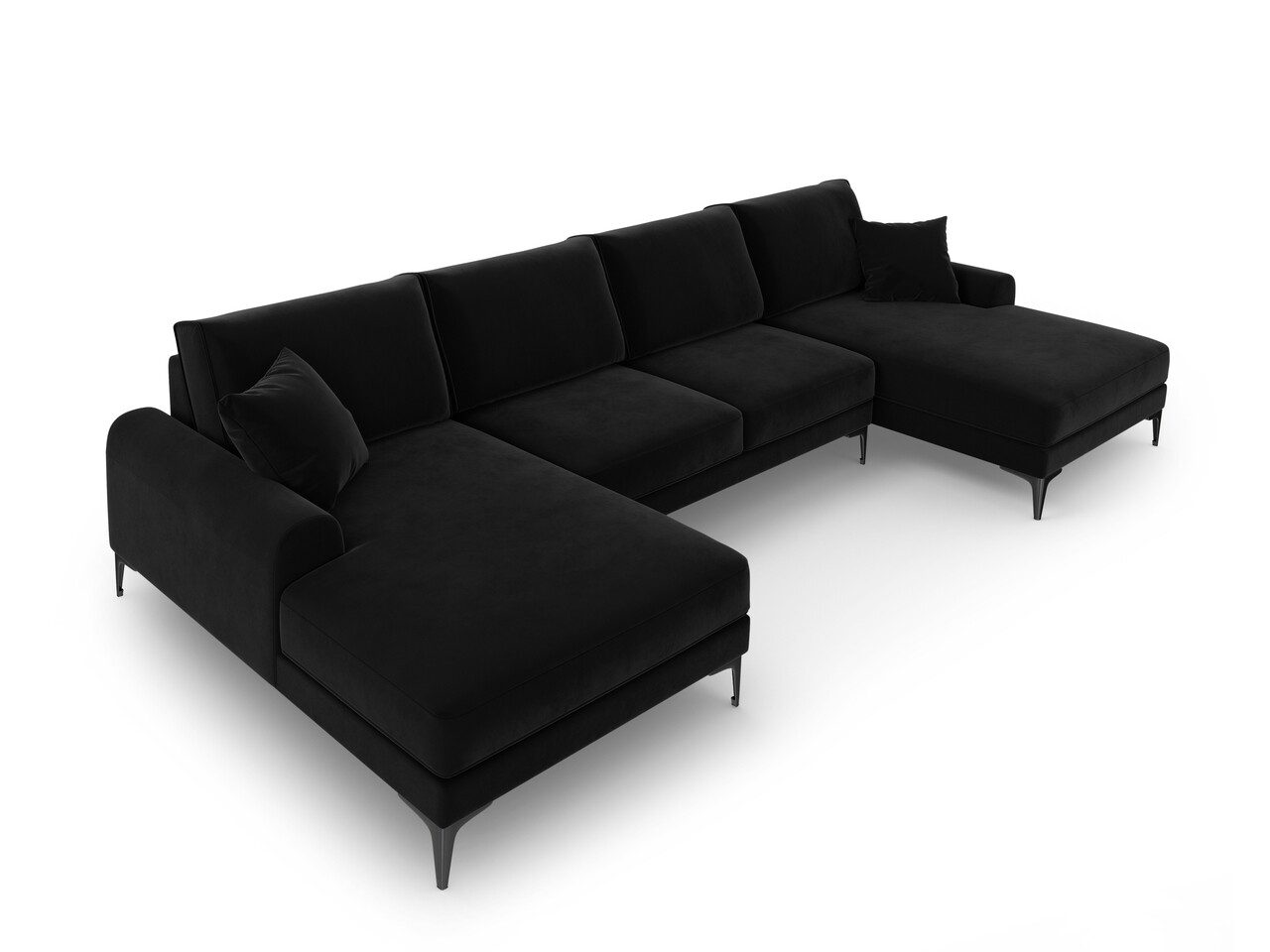 Coltar panoramic, Madara, Mazzini Sofas, 6 locuri, 334x182x90 cm, catifea, negru Coltar panoramic, Madara, Mazzini Sofas, 6 locuri, 334x182x90 cm, catifea, negru