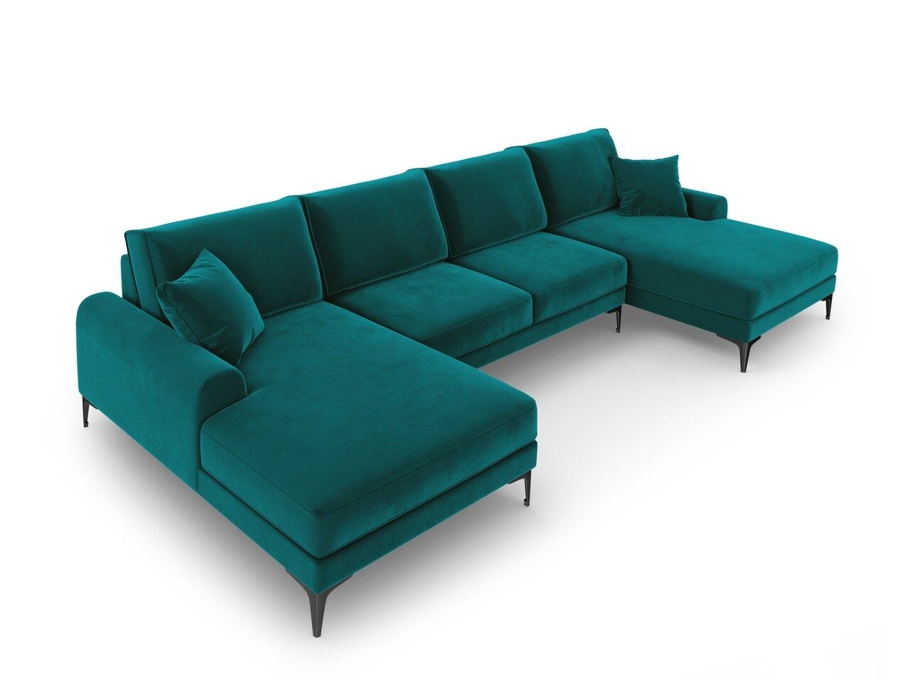 Coltar panoramic, Madara, Mazzini Sofas, 6 locuri, 334x182x90 cm, catifea, turcoaz Coltar panoramic, Madara, Mazzini Sofas, 6 locuri, 334x182x90 cm, catifea, turcoaz