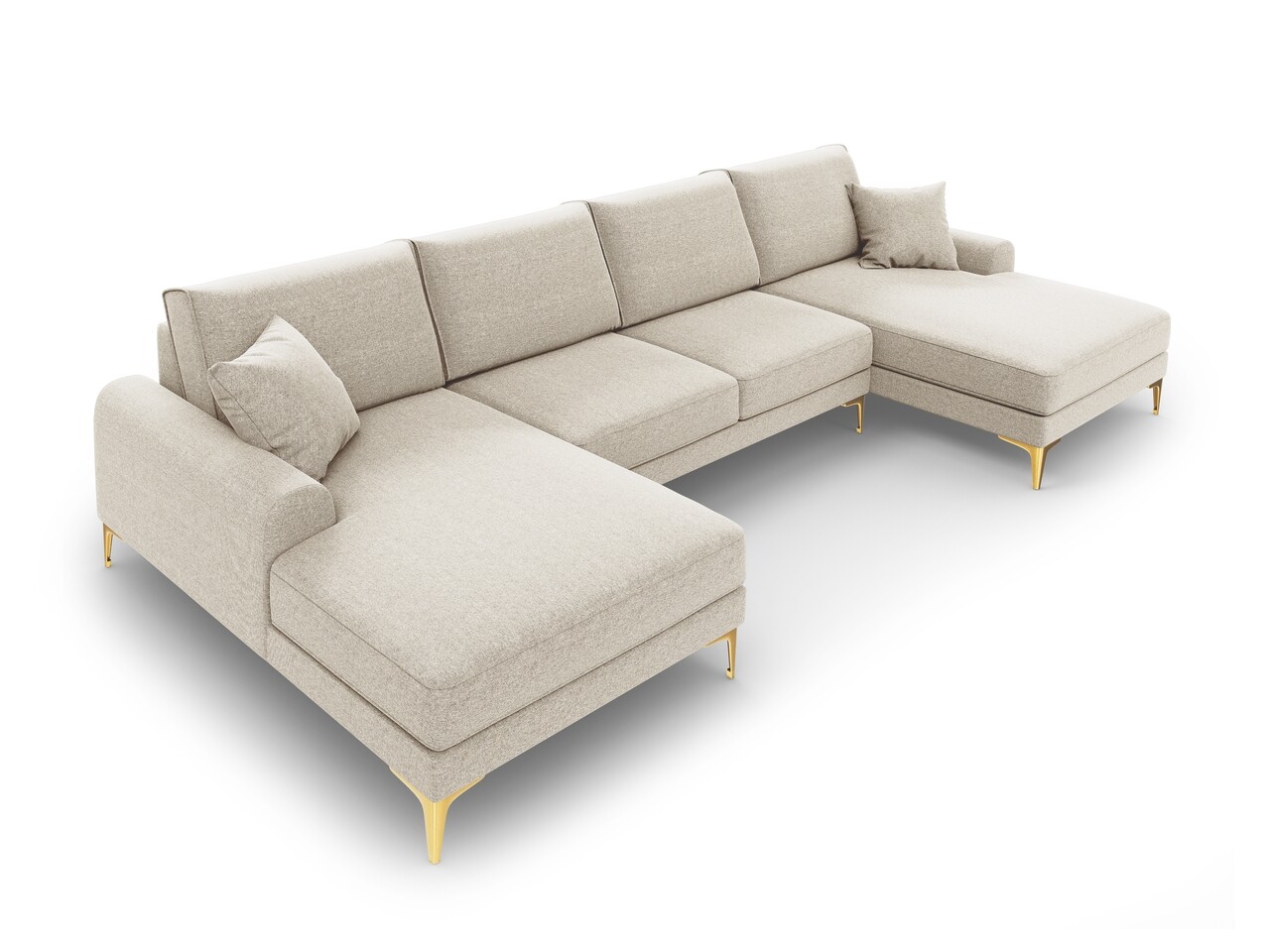Coltar panoramic, Madara, Mazzini Sofas, 6 locuri, gold legs, 334x182x90 cm, material structurat, bej deschis Coltar panoramic, Madara, Mazzini Sofas, 6 locuri, gold legs, 334x182x90 cm, material structurat, bej deschis