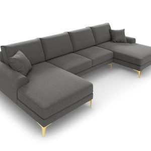 Coltar panoramic, Madara, Mazzini Sofas, 6 locuri, gold legs, 334x182x90 cm, material structurat, gri inchis