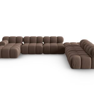 Coltar panoramic modular dreapta 7 locuri, Bellis-51, Micadoni Home, 376x282x70 cm, catifea, maro inchis