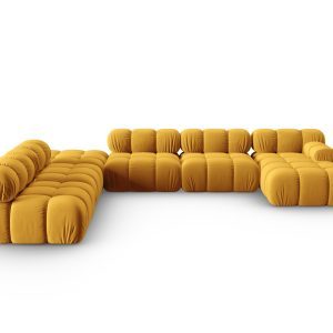 Coltar panoramic modular stanga 7 locuri, Bellis-51, Micadoni Home, 376x282x70 cm, catifea, galben