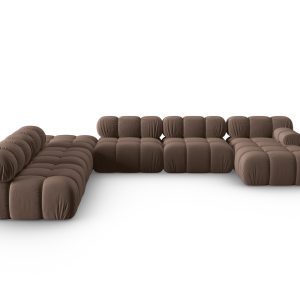 Coltar panoramic modular stanga 7 locuri, Bellis-51, Micadoni Home, 376x282x70 cm, catifea, maro inchis