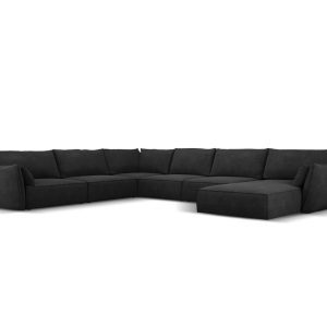 Coltar panoramic stanga 8 locuri, Kaelle, Micadoni Home, BL, 384x284x85 cm, poliester chenille, negru