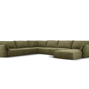 Coltar panoramic stanga 8 locuri, Kaelle, Micadoni Home, BL, 384x284x85 cm, poliester chenille, verde