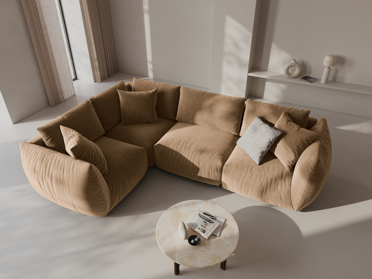 Coltar stanga 4 locuri, Chris-184, Micadoni Home, 295x210x80 cm, catifea, bej sand Coltar stanga 4 locuri, Chris-184, Micadoni Home, 295x210x80 cm, catifea, bej sand
