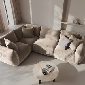 Coltar stanga 4 locuri, Chris-184, Micadoni Home, 295x210x80 cm, catifea, ecru