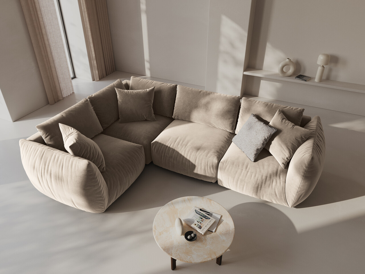 Coltar stanga 4 locuri, Chris-184, Micadoni Home, 295x210x80 cm, catifea, ecru Coltar stanga 4 locuri, Chris-184, Micadoni Home, 295x210x80 cm, catifea, ecru