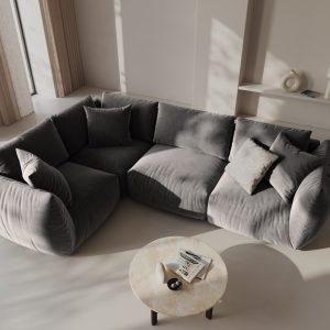 Coltar stanga 4 locuri, Chris-184, Micadoni Home, 295x210x80 cm, catifea, gri