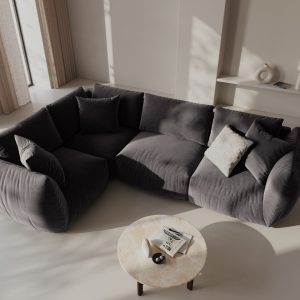 Coltar stanga 4 locuri, Chris-184, Micadoni Home, 295x210x80 cm, catifea, gri inchis
