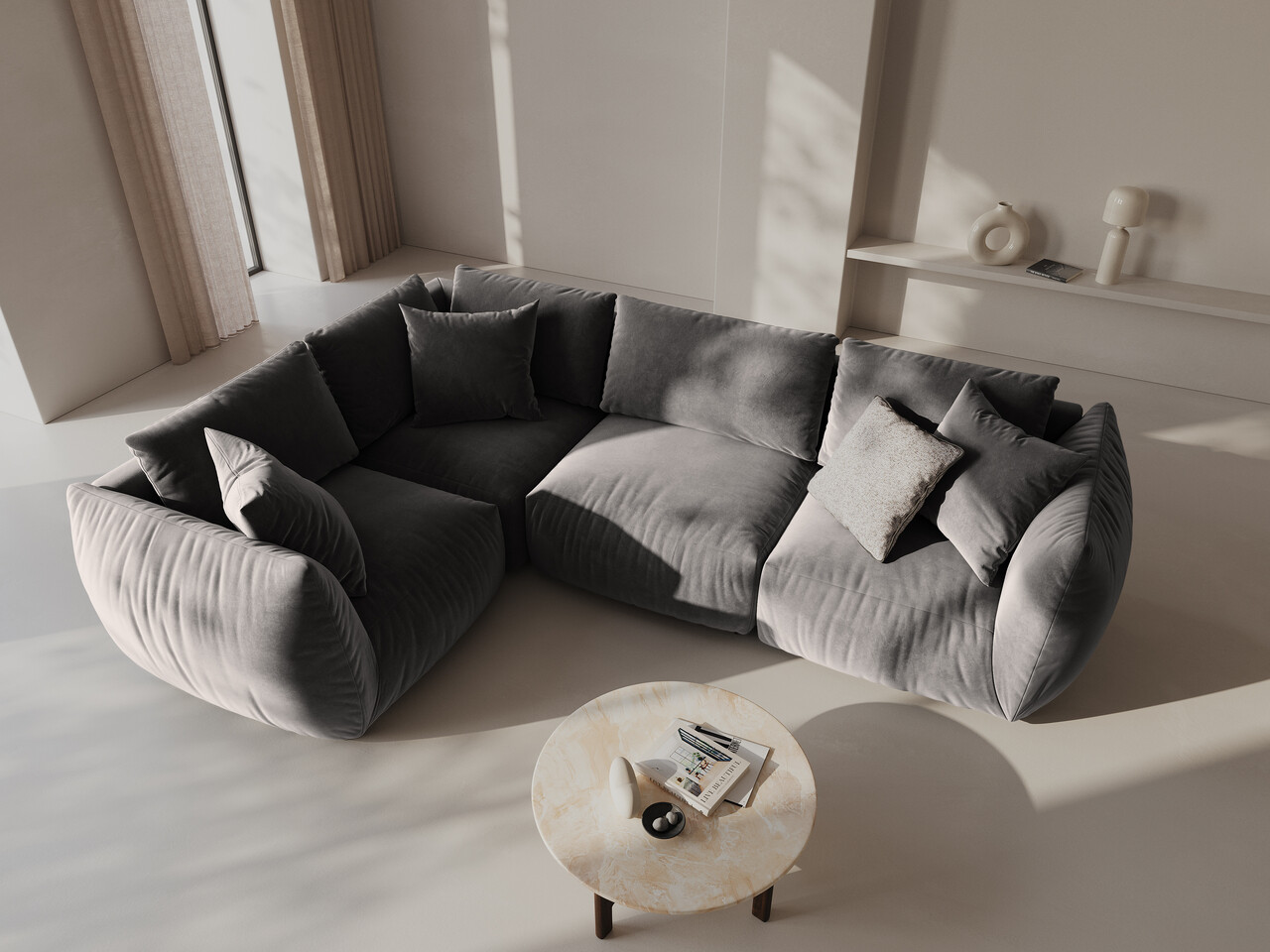 Coltar stanga 4 locuri, Chris-184, Micadoni Home, 295x210x80 cm, catifea, gri Coltar stanga 4 locuri, Chris-184, Micadoni Home, 295x210x80 cm, catifea, gri