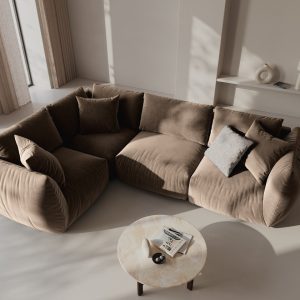 Coltar stanga 4 locuri, Chris-184, Micadoni Home, 295x210x80 cm, catifea, maro deschis