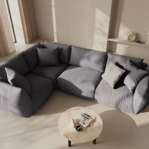 Coltar stanga 4 locuri, Chris-259, Micadoni Home, 295x210x80 cm, tesatura structurata chenille, gri beton
