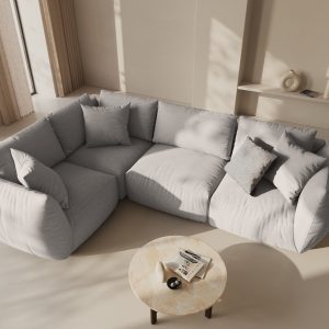 Coltar stanga 4 locuri, Chris-259, Micadoni Home, 295x210x80 cm, tesatura structurata chenille, natural