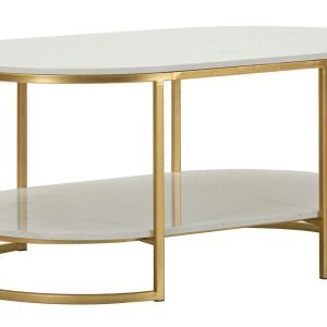 Masuta de cafea Izmir, Mauro Ferretti, 90x60x45 cm, fier/marmura, auriu/alb Masuta de cafea Izmir, Mauro Ferretti, 90x60x45 cm, fier/marmura, auriu/alb